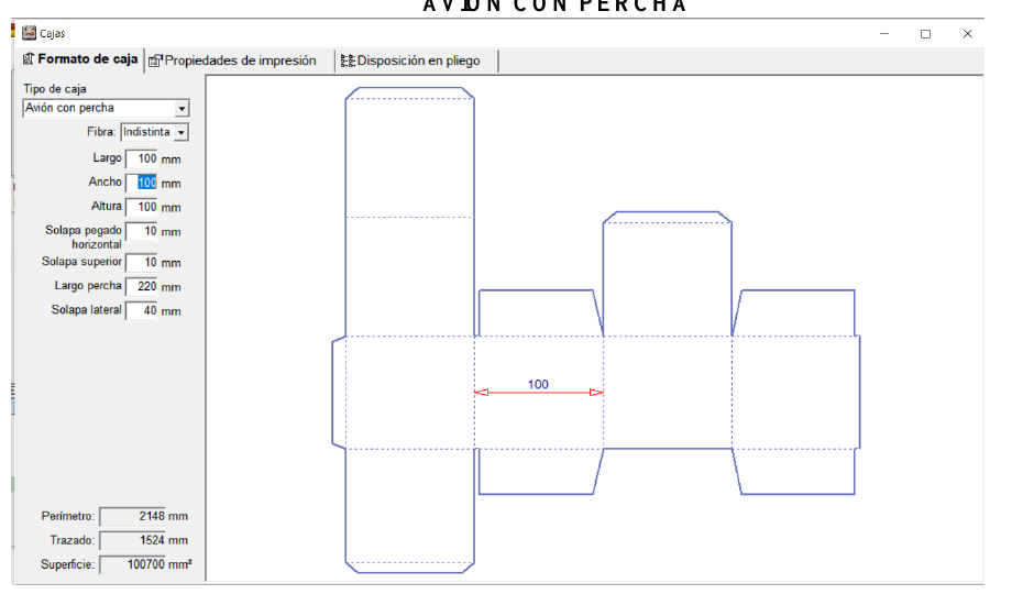 Desarrollo de caja avión con percha