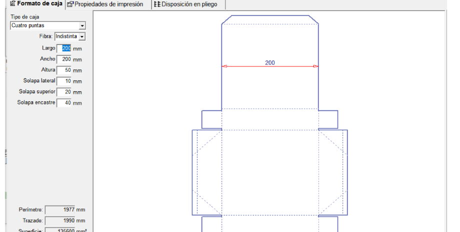 Desarrollo de caja cuatro puntas
