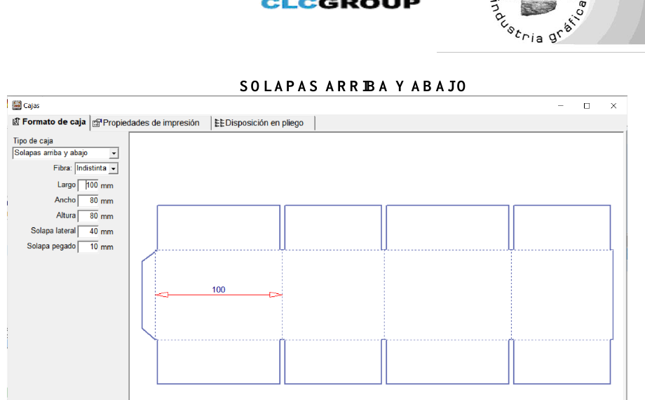 Desarrollo de caja con solapas arriba y abajo